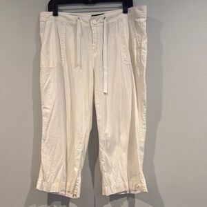 Miss Lili 100% Linen White Cropped Drawstring Pants - Size 15